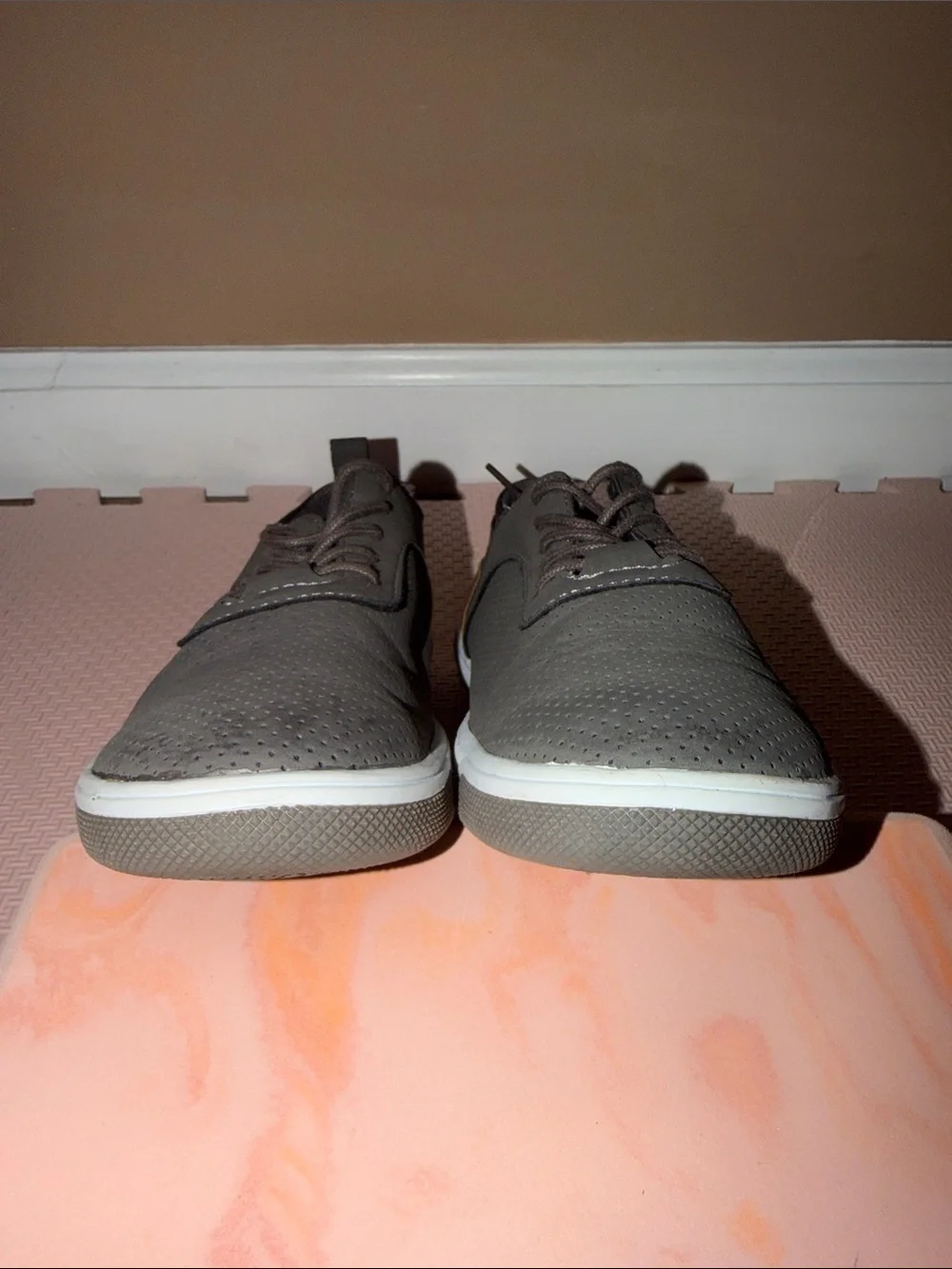 Kids Casual Gray Lace-Up Sneakers with Brown Accent (Size: 3 Youth)